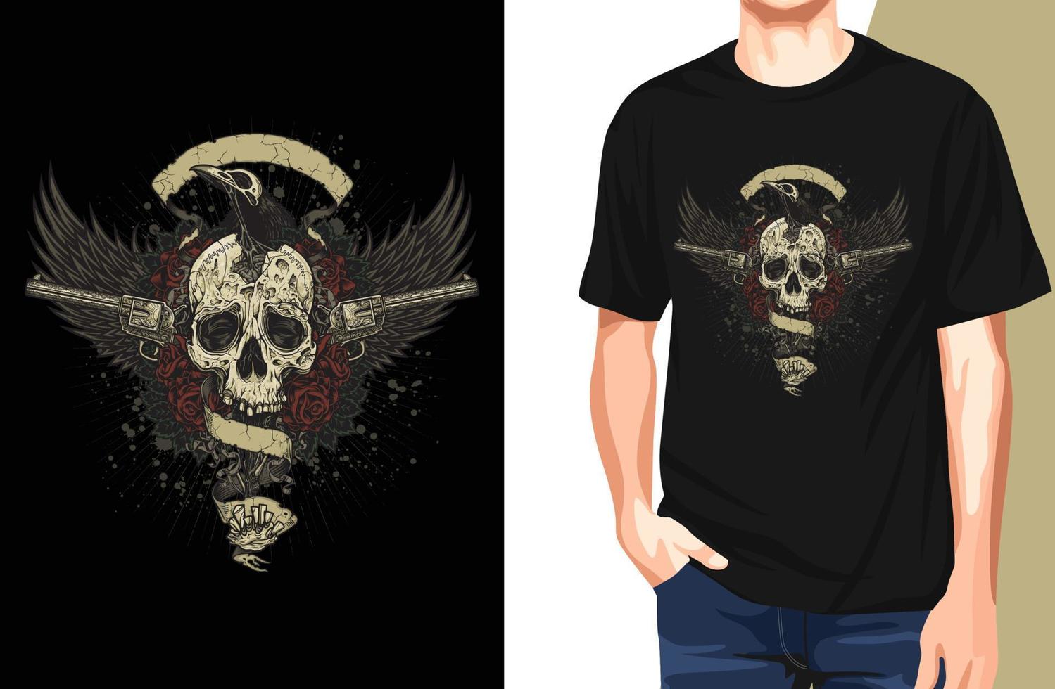 Raven Eating Skull Brains T-Shirt.Can be used for t-shirt print, mug print, pillows, fashion print design, kids wear, baby shower, greeting and postcard. t-shirt design vector