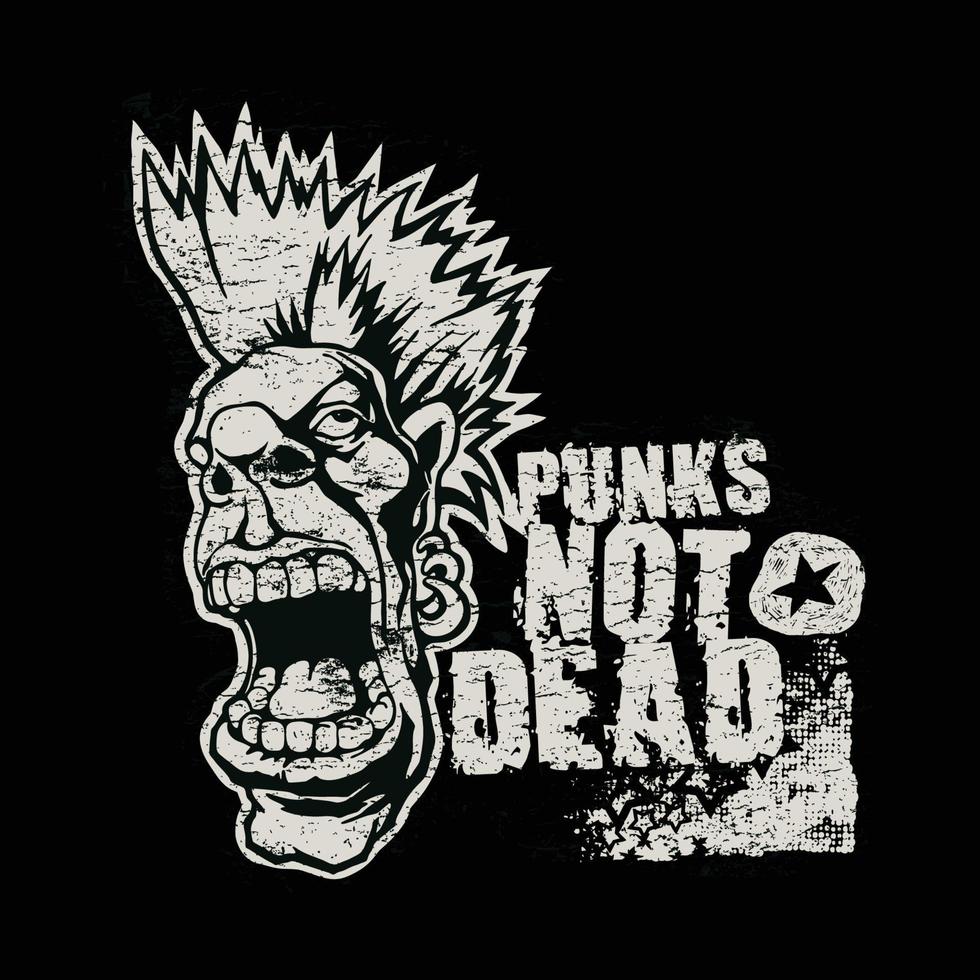 camiseta punk's not dead punk skull rock.puede usarse para estampado de camisetas, estampado de tazas, almohadas, diseño de estampados de moda, ropa para niños, baby shower, saludo y postal. diseño de camiseta vector