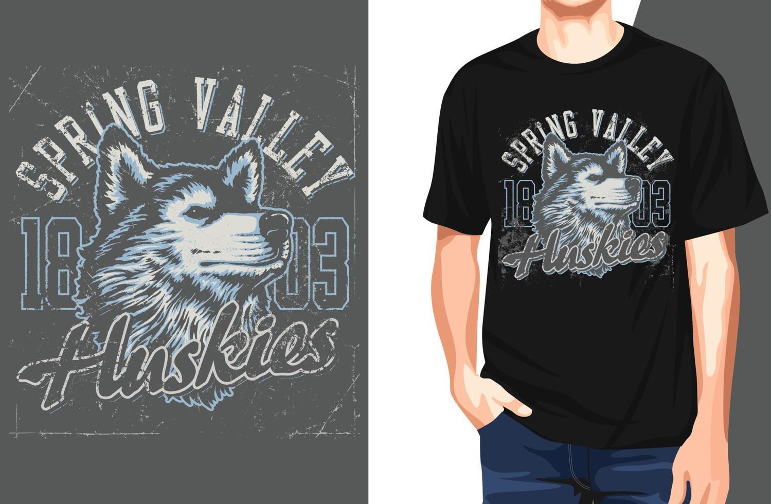 Camiseta Spring Valley Huskies. Puede usarse para estampado de camisetas, estampado de tazas, almohadas, diseño de estampado de moda, ropa para niños, baby shower, saludo y postal. diseño de camiseta vector