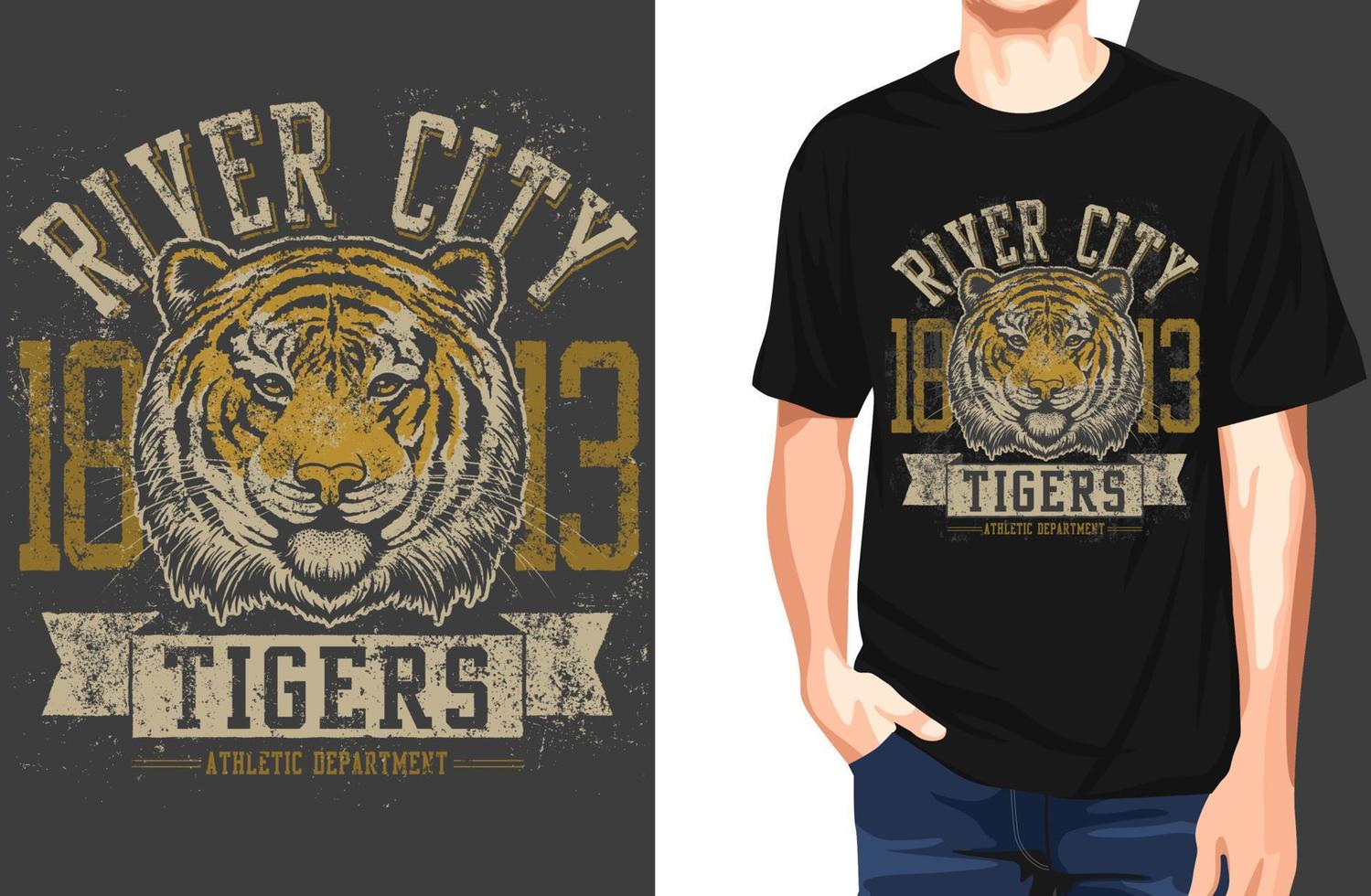 camiseta de los tigres de la ciudad del río. Puede usarse para imprimir camisetas, imprimir tazas, almohadas, diseño de estampados de moda, ropa para niños, baby shower, saludos y postales. diseño de camiseta vector