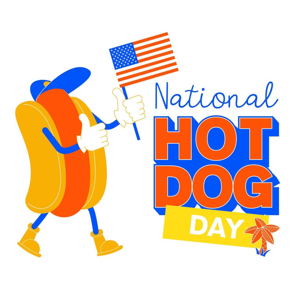 Cartoon hot dog with use flag. Vector illustration.