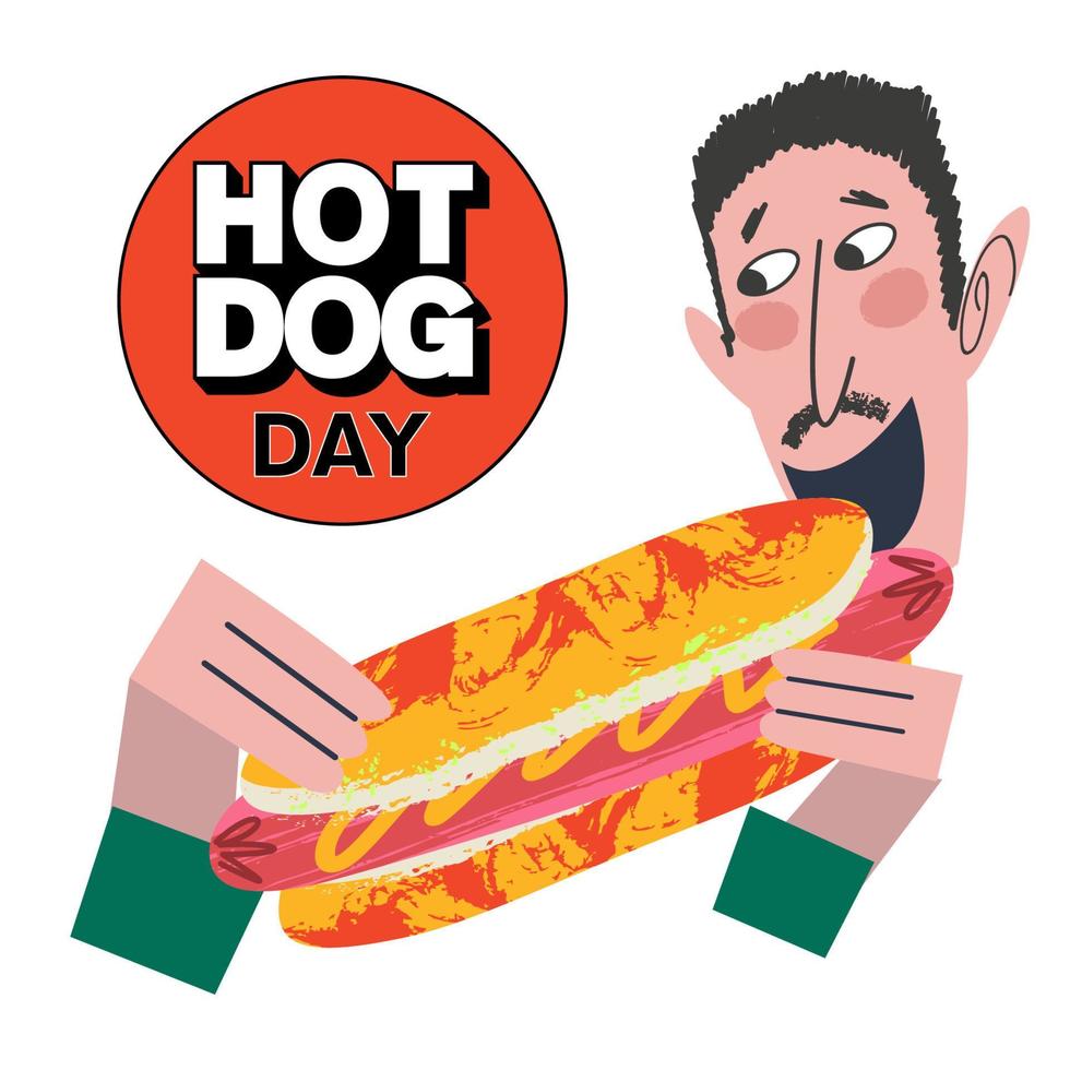 Hot dog. Fast food. Sausage in a bun. Vector illustration.