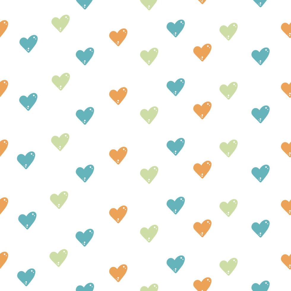 patrones sin fisuras de corazones multicolores sobre un fondo blanco naranja amarillo azul vector