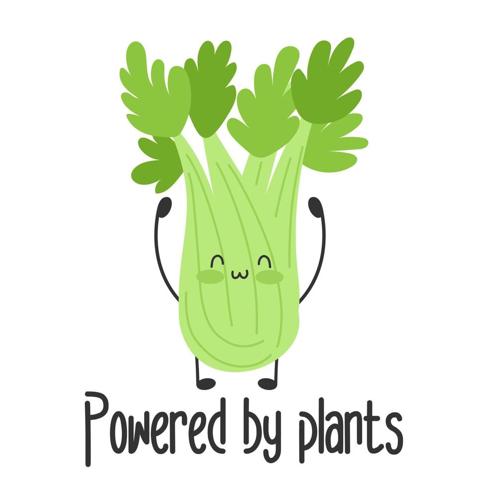 Cute funny characters isolated. Vegan slogan motivation. Powered by plants. Healthy lifestyle. vector