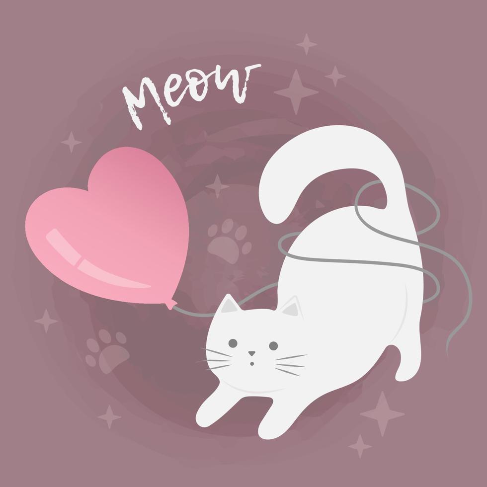 cute cartoon  cat with heart. valentine's day card, save the date greeting card. Vector illustration character design.