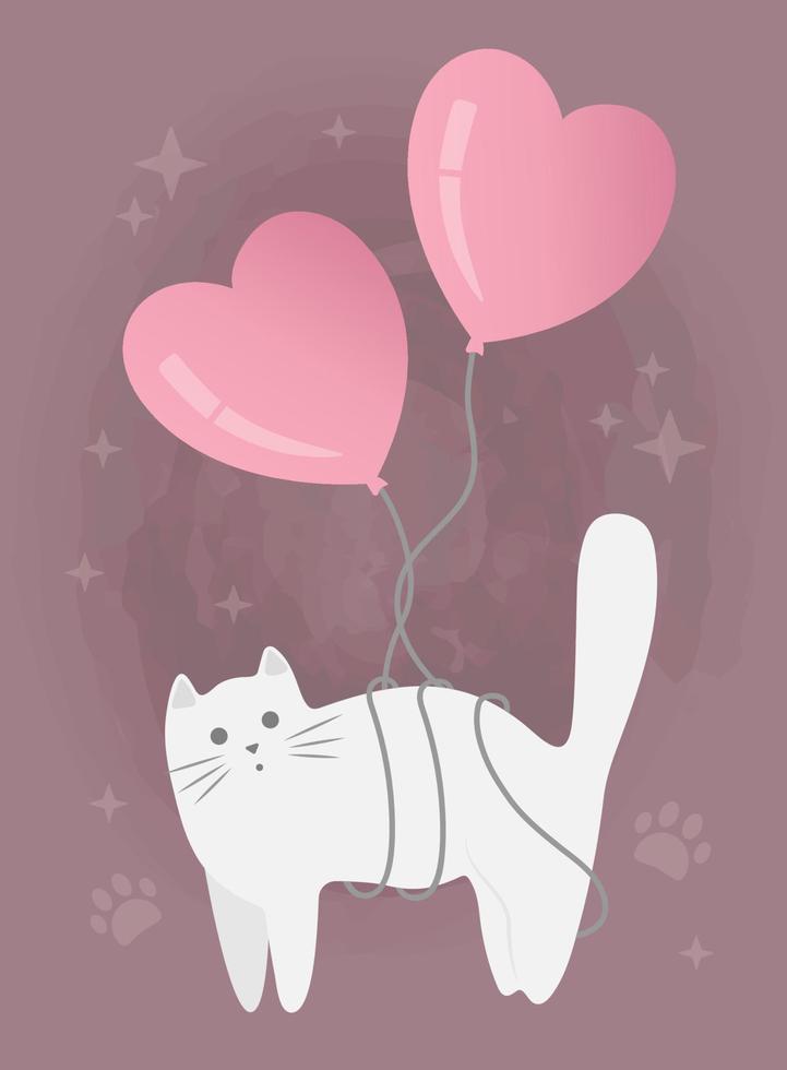 lindo gato de dibujos animados con corazón. tarjeta de san valentín, guarde la tarjeta de felicitación de fecha. diseño de personajes de ilustración vectorial. vector