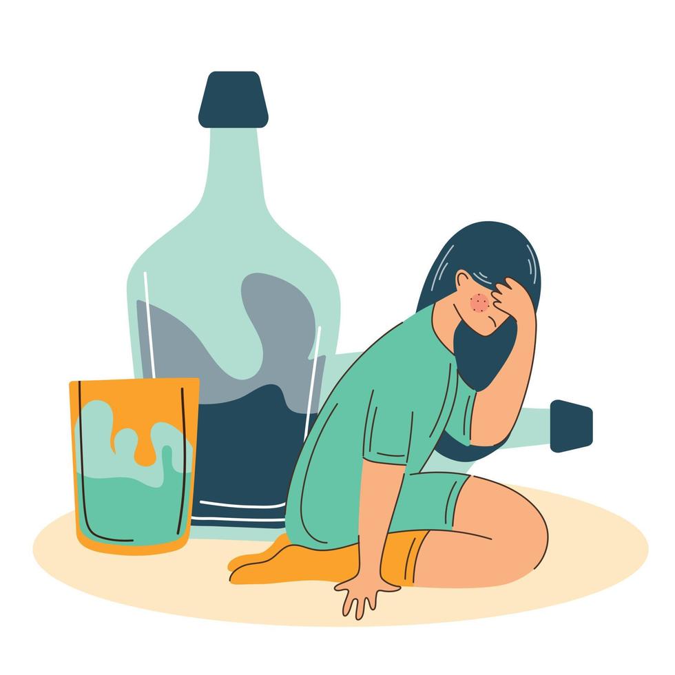 problema de abuso de alcohol y depresión de la mujer. mujer alcoholismo problema social. vector