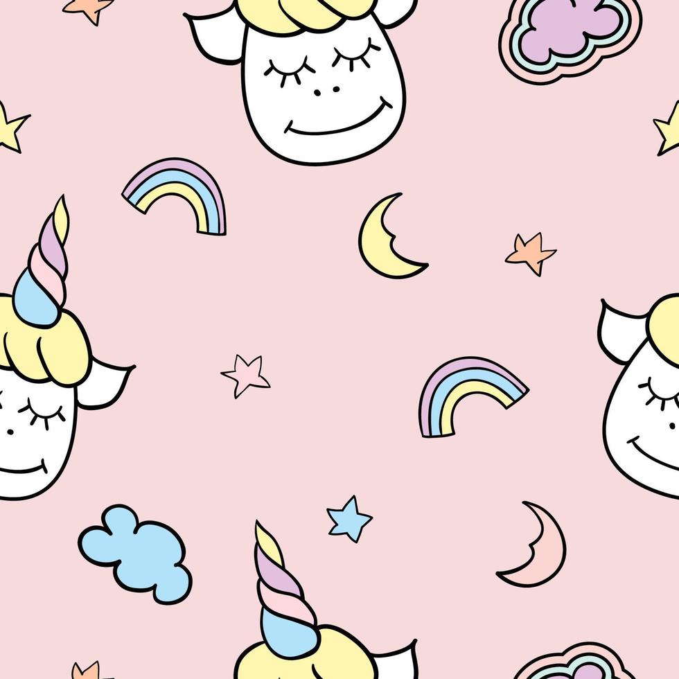 Cute kids seamless pattern with cartoon unicorns vector
