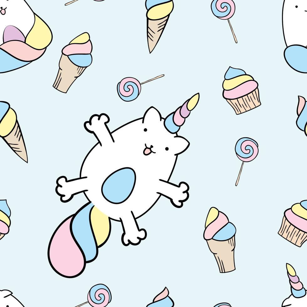 Cute kids seamless pattern with cartoon unicorns vector