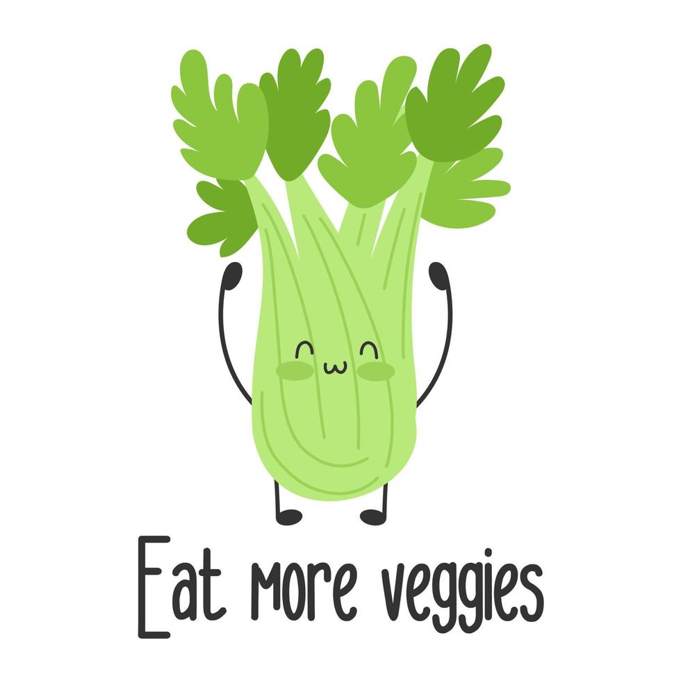 Cute funny character isolated. Vegan slogan motivation. Eat veggies plants. Healthy lifestyle. vector
