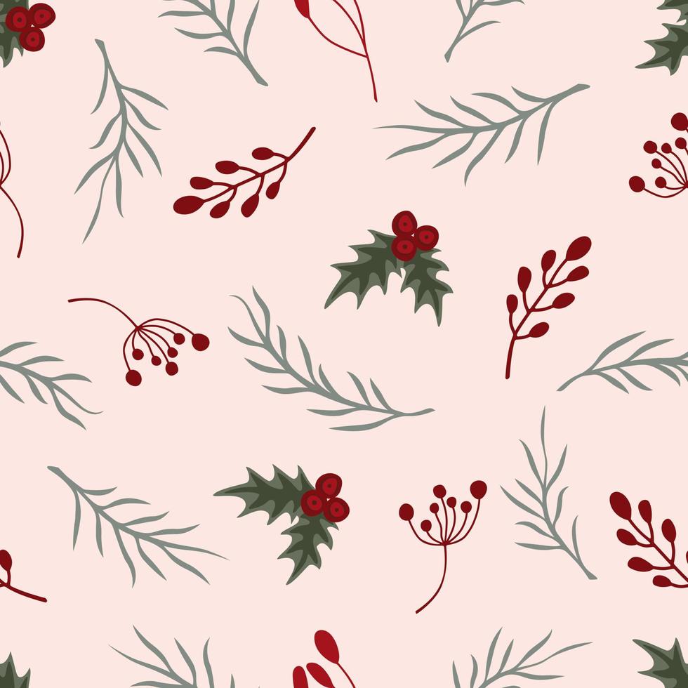 Winter happy holidays Cozy seamless pattern vector  in red and green colors. Cute Hygge style.