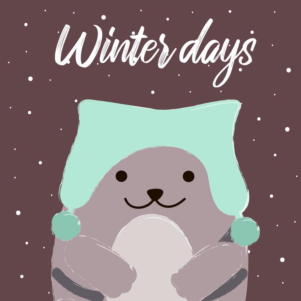 gato gatito lindo invierno con sombrero días de invierno vector