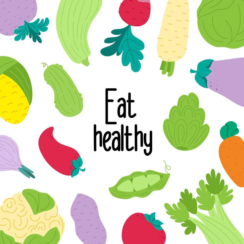 Vegan slogan motivation. Eat  healthy. Health lifestyle. Vegetables set vector