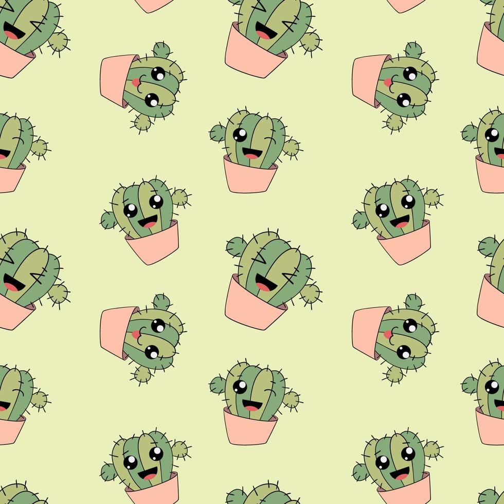 seamless pattern with emojies cactus fanny faces print vector