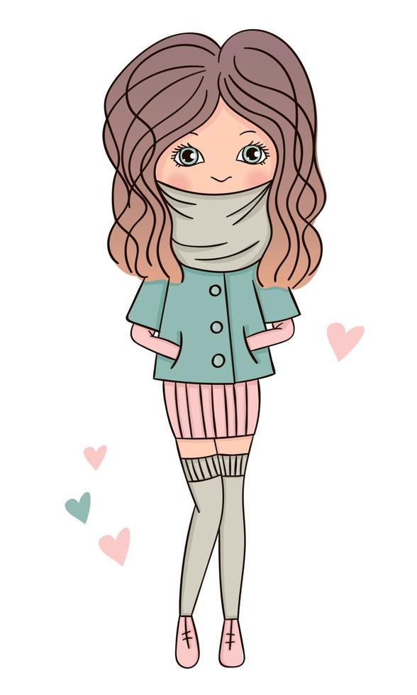 Fashionable beautiful girls vector. Casual girls in winter clothes. vector