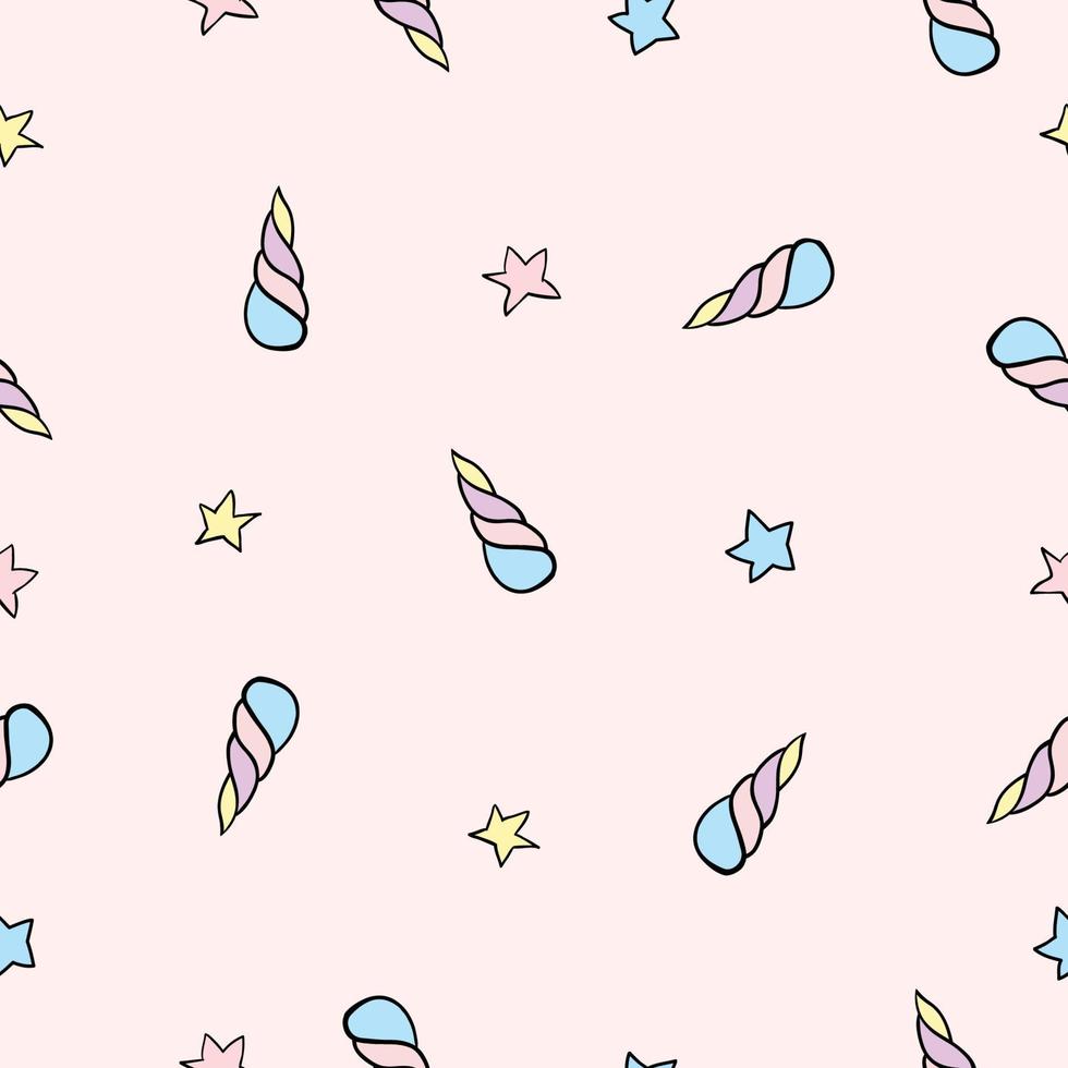 Seamless pattern magic unicorns cons stars vector