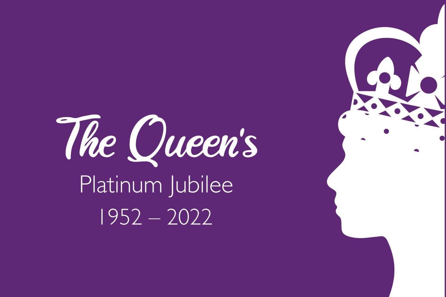 la pancarta de celebración del jubileo de platino de la reina con el perfil lateral de la reina Isabel en la corona de 70 años. diseño ideal para pancartas, desolladores, redes sociales, pegatinas, tarjetas de felicitación. vector