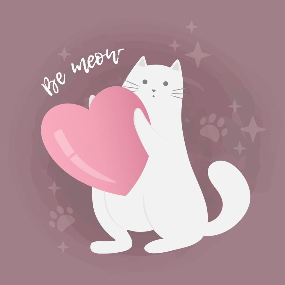 lindo gato de dibujos animados con corazón. tarjeta de san valentín, guarde la tarjeta de felicitación de fecha. diseño de personajes de ilustración vectorial. vector