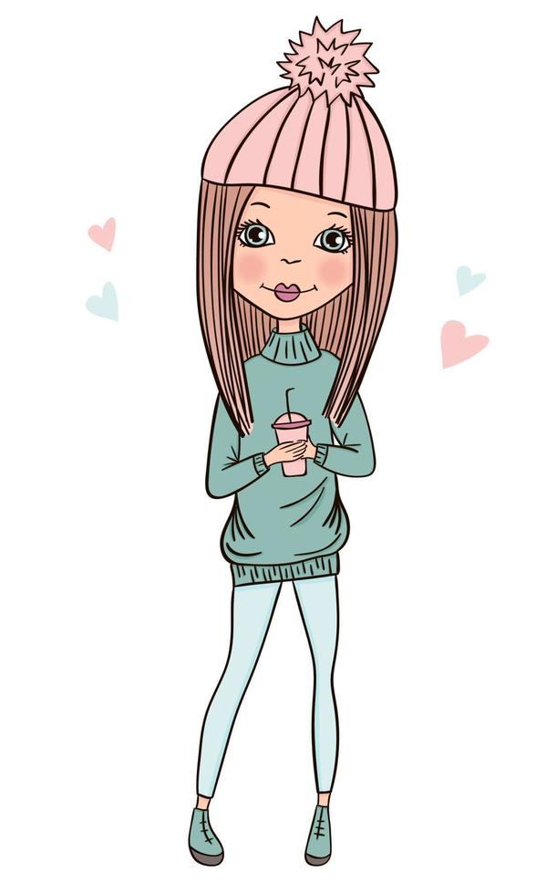 Fashionable beautiful girls vector. Casual girls in winter clothes. vector
