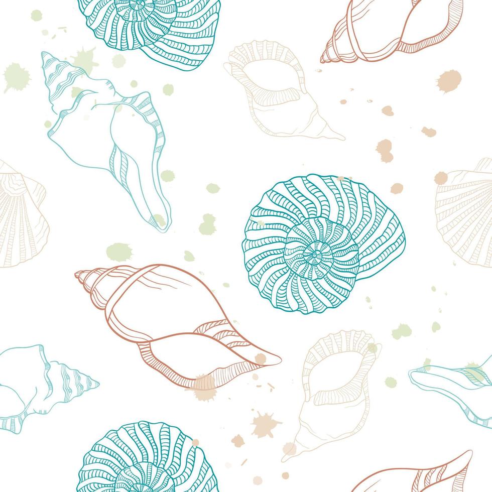 Sea shell seamless pattern line art vector