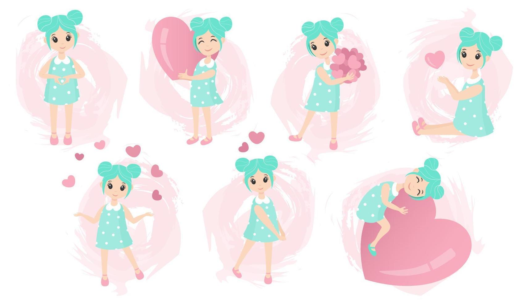 Girls with hearts. Cute character.Love valentine vector