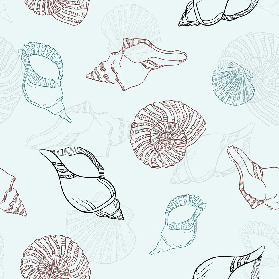 Sea shell seamless pattern line art vector