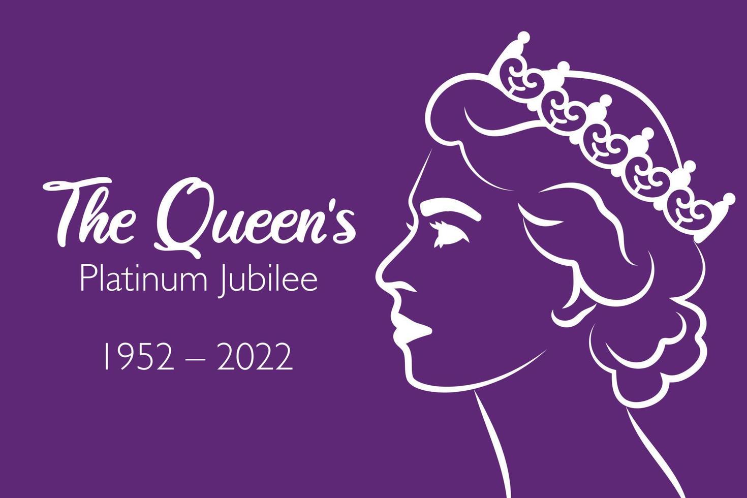 la pancarta de celebración del jubileo de platino de la reina con el perfil lateral de la reina Isabel en la corona de 70 años. diseño ideal para pancartas, desolladores, redes sociales, pegatinas, tarjetas de felicitación. vector