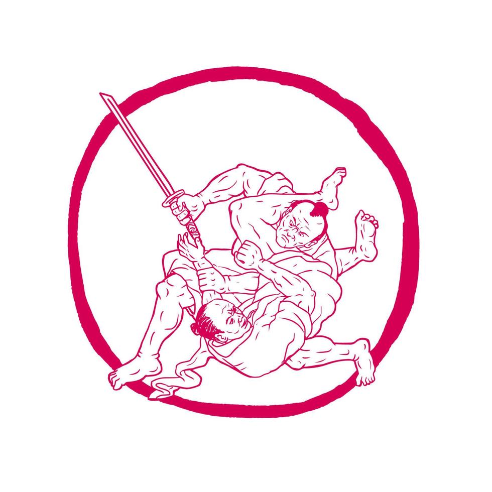 samurai jui jitsu luchando enso dibujo vector