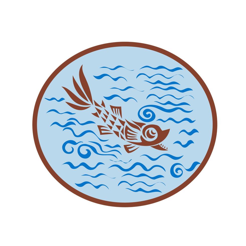 medieval primitive fish swimming retro vector