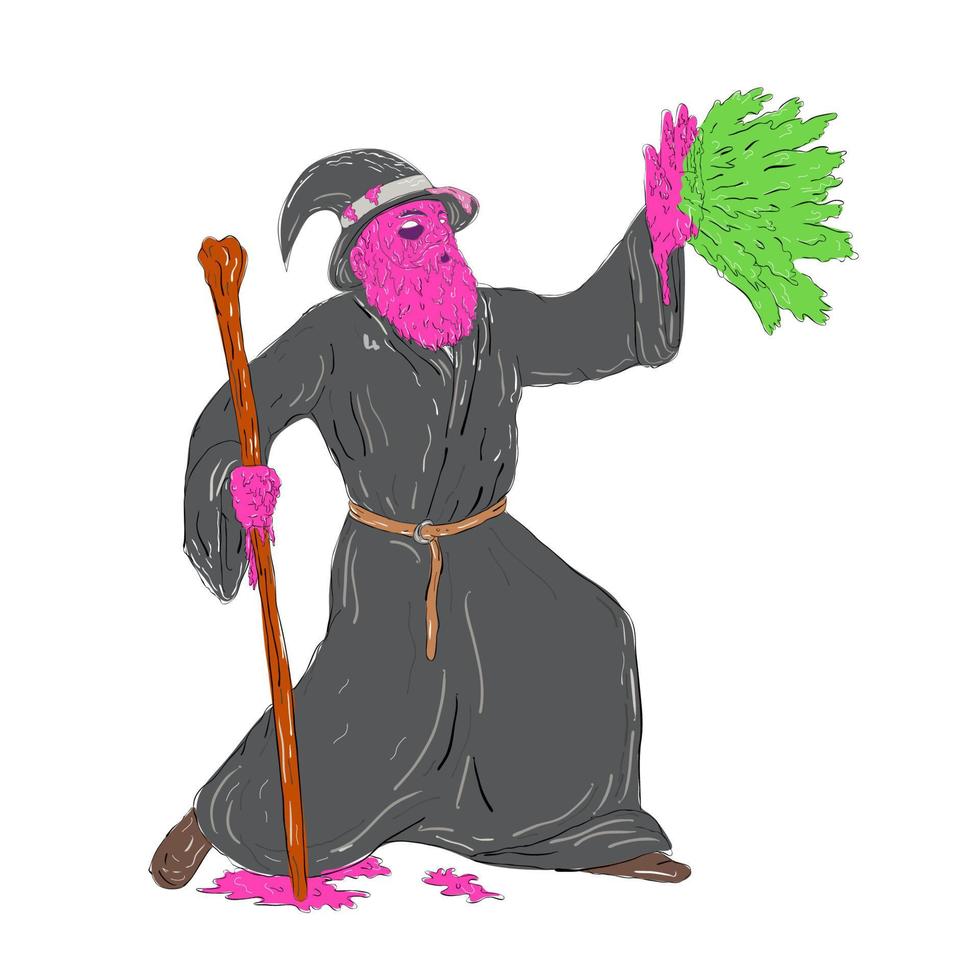 Wizard Casting Spell Grime Art vector