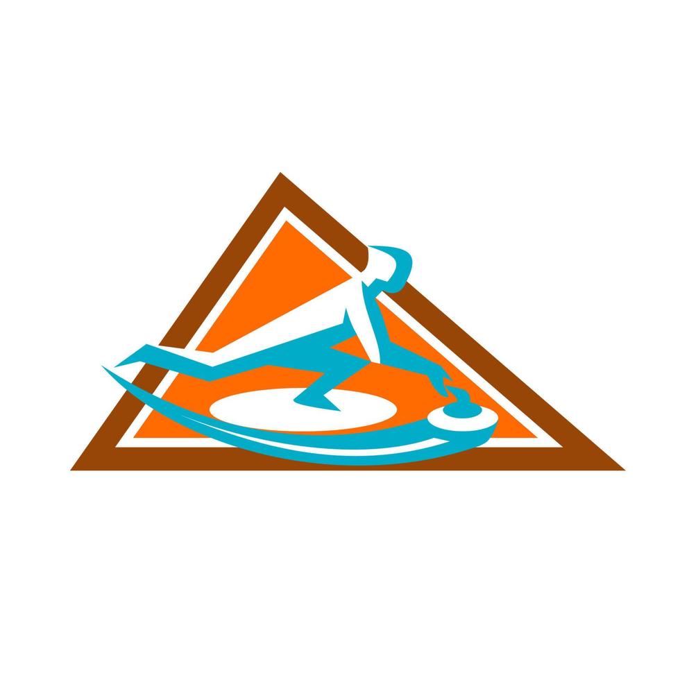 Curling Player Sliding Stone Triangle Icon vector