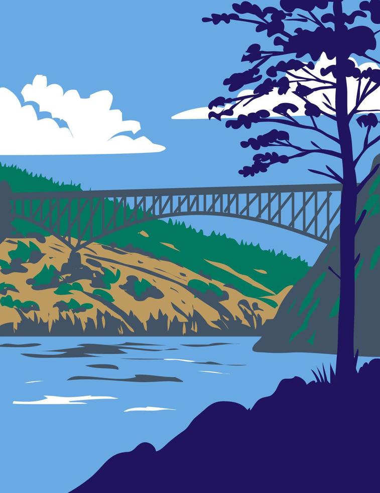 Deception Pass State Park with Whidbey Island and Fidalgo Island in Washington State USA WPA Poster Art vector