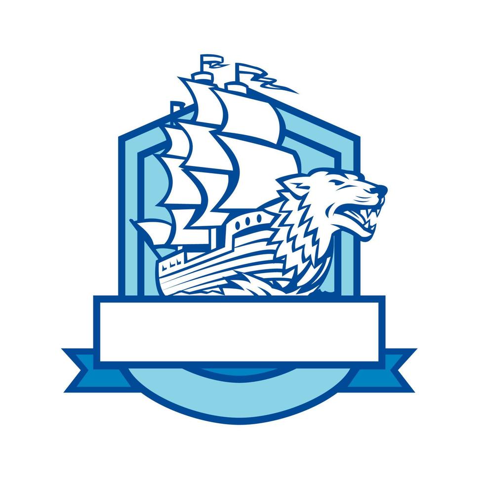 wolf or seawolf in bow of sailing ship vector