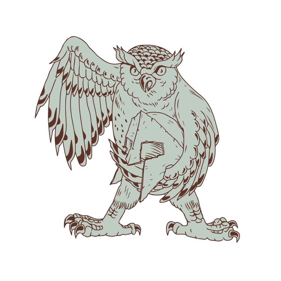 Spartan Owl With Helmet Drawing vector