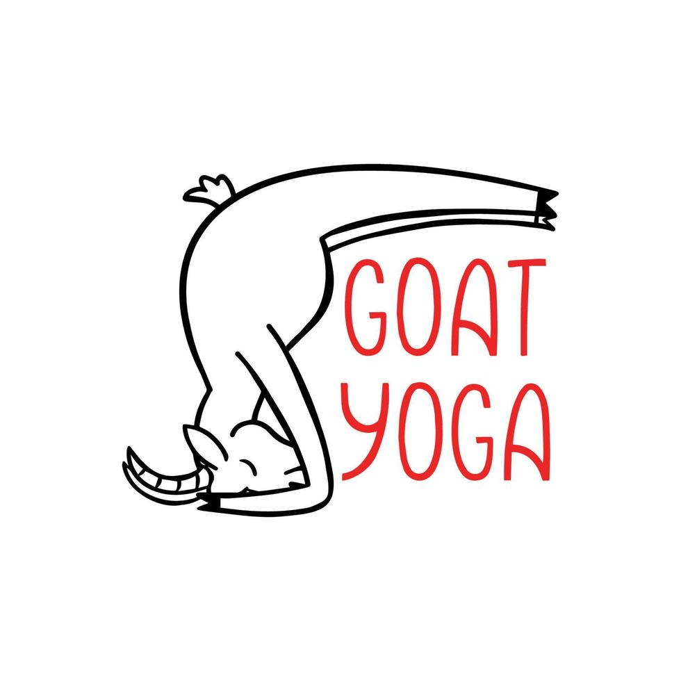Goat yoga exercise trend illustration of farm animal. New fitness style concept isolated on white background. vector