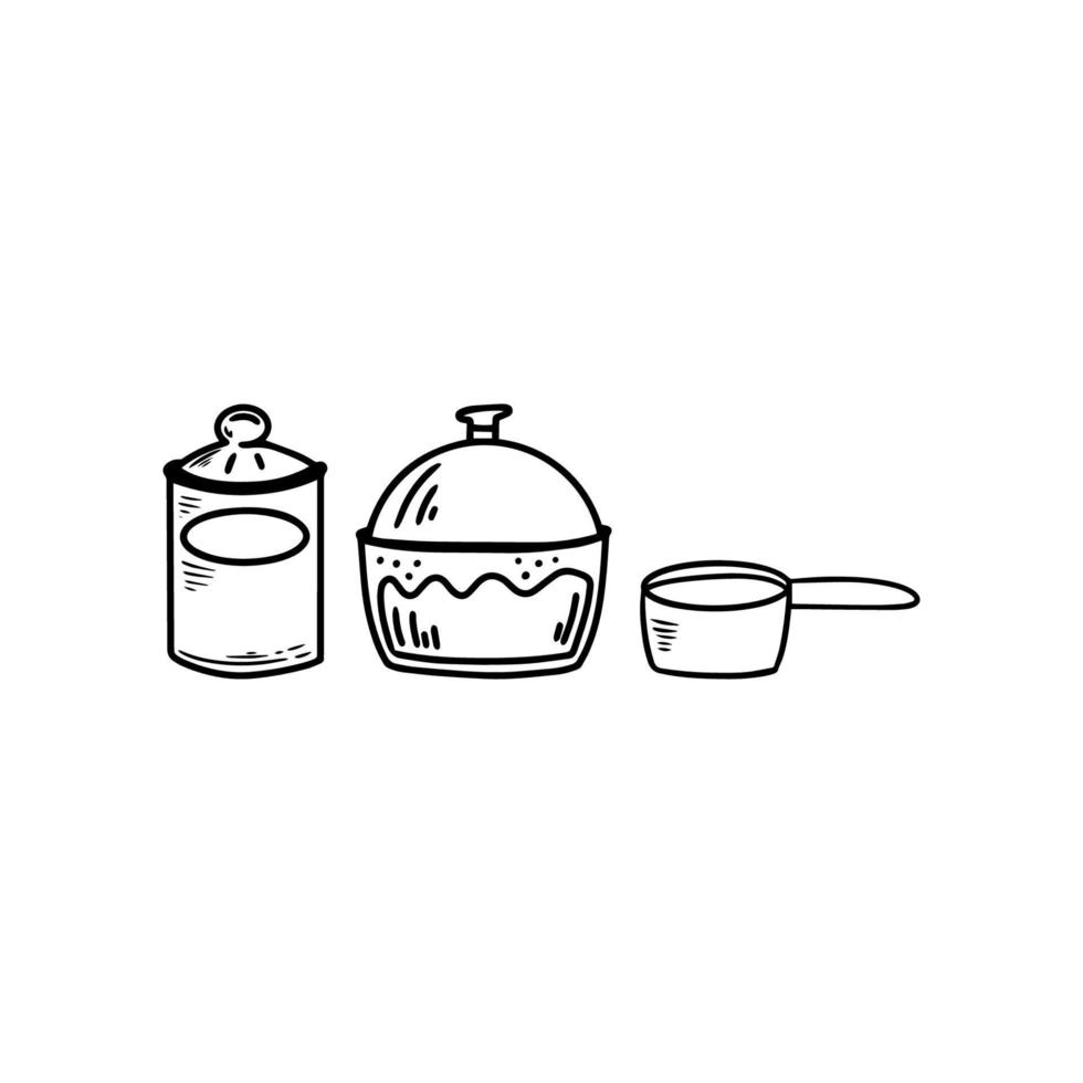 Kitchen utensils in doodle style. Sketch cooking graphic illustration for decoration desig vector