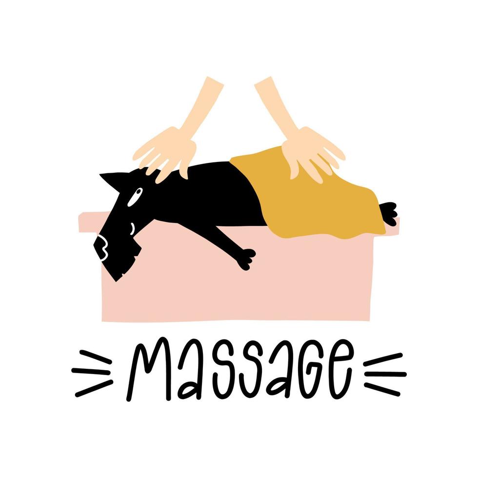 Massage salon for animals. Pet spa salon concept. Hand drawn vector illustration made in cartoon style.