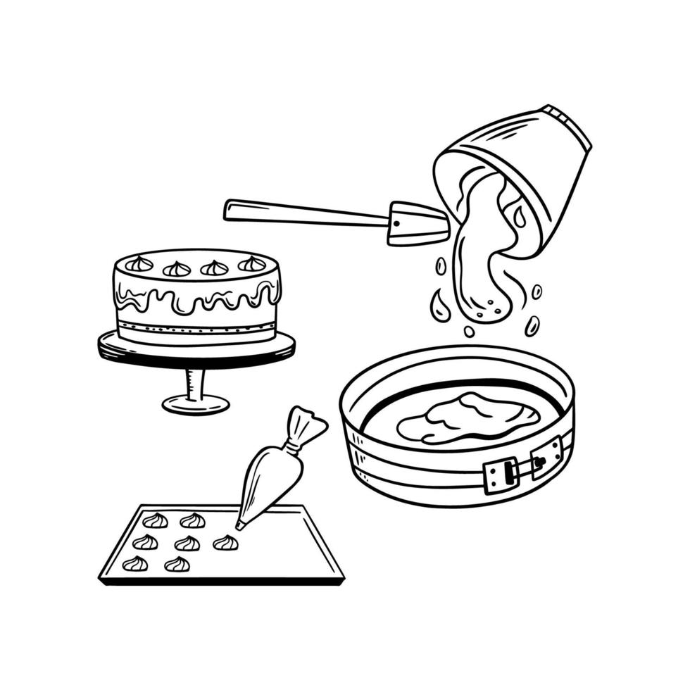 Cake cooking graphic illustration. Vector drawing. Abstract cartoon design.