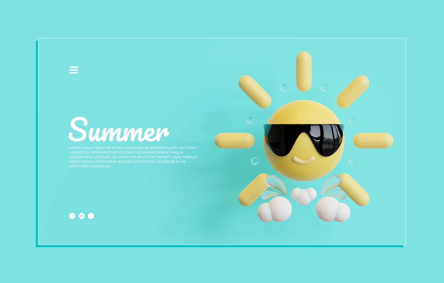 plantilla de banner de verano con ilustración de sol vector