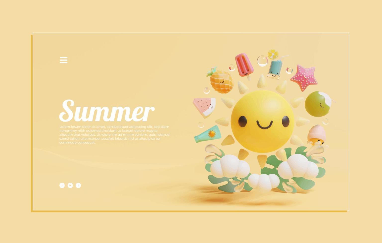 Summer Web PageTemplate With Sun Illustration vector