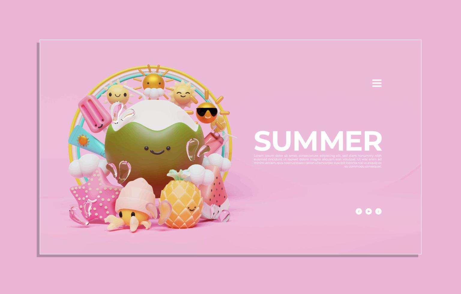 Summer Web Page Template With Coconut Illustration vector