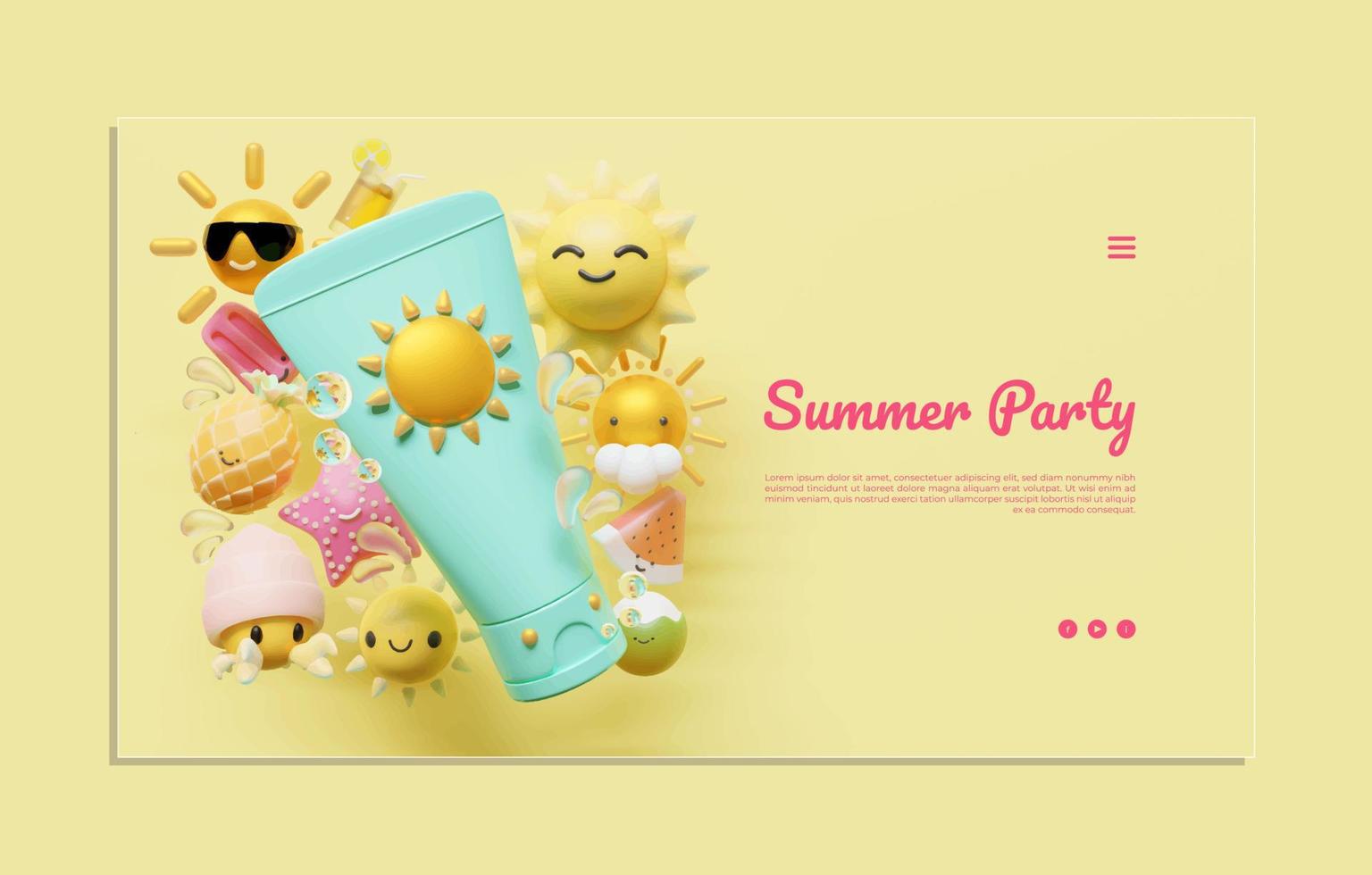 Summer Web Page Template With Sun Lotion Illustration vector
