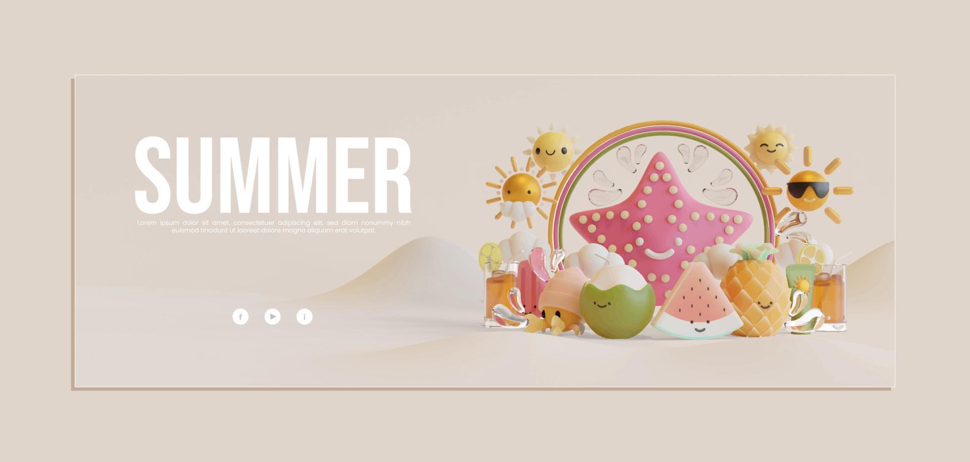 Summer Banner Template With Starfish 3D Illustration vector