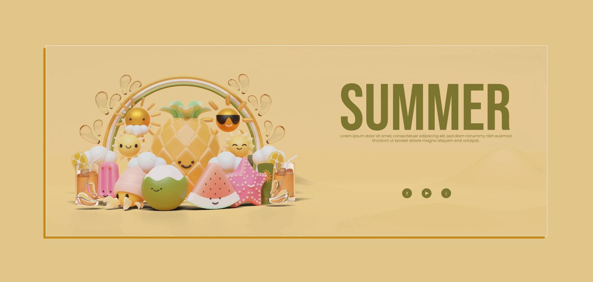 plantilla de banner de verano con ilustración de piña vector