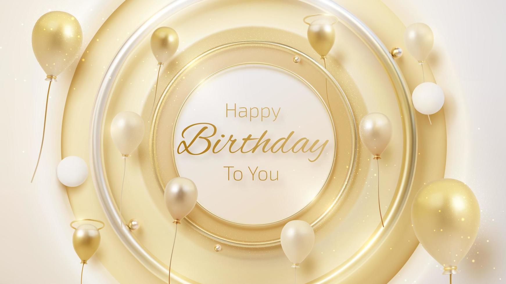 Happy birthday card and gold balloons element and glitter light effect decoration. Luxury background vector