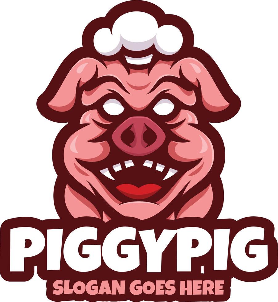 Angry pig logo chef cartoon illustrations vector