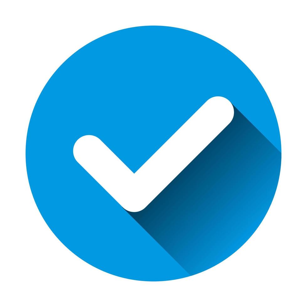 check mark on blue background with long shadow icon vector for graphic design, logo, website, social media, mobile app, UI illustration