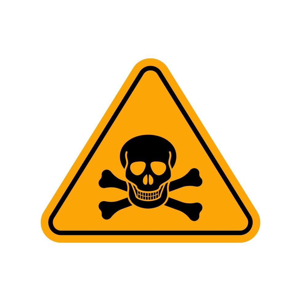 Skull with crossbones in yellow triangle. Dangerous territory with signs of poisoning and infection. Toxic poisonous zone with deadly vector radiation