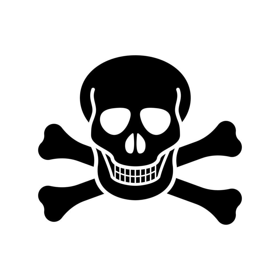 cráneo negro sonriente con tibias cruzadas. pirata jolly roger es símbolo de peligro mortal. advertencia sobre intoxicación y sustancias vectoriales venenosas vector