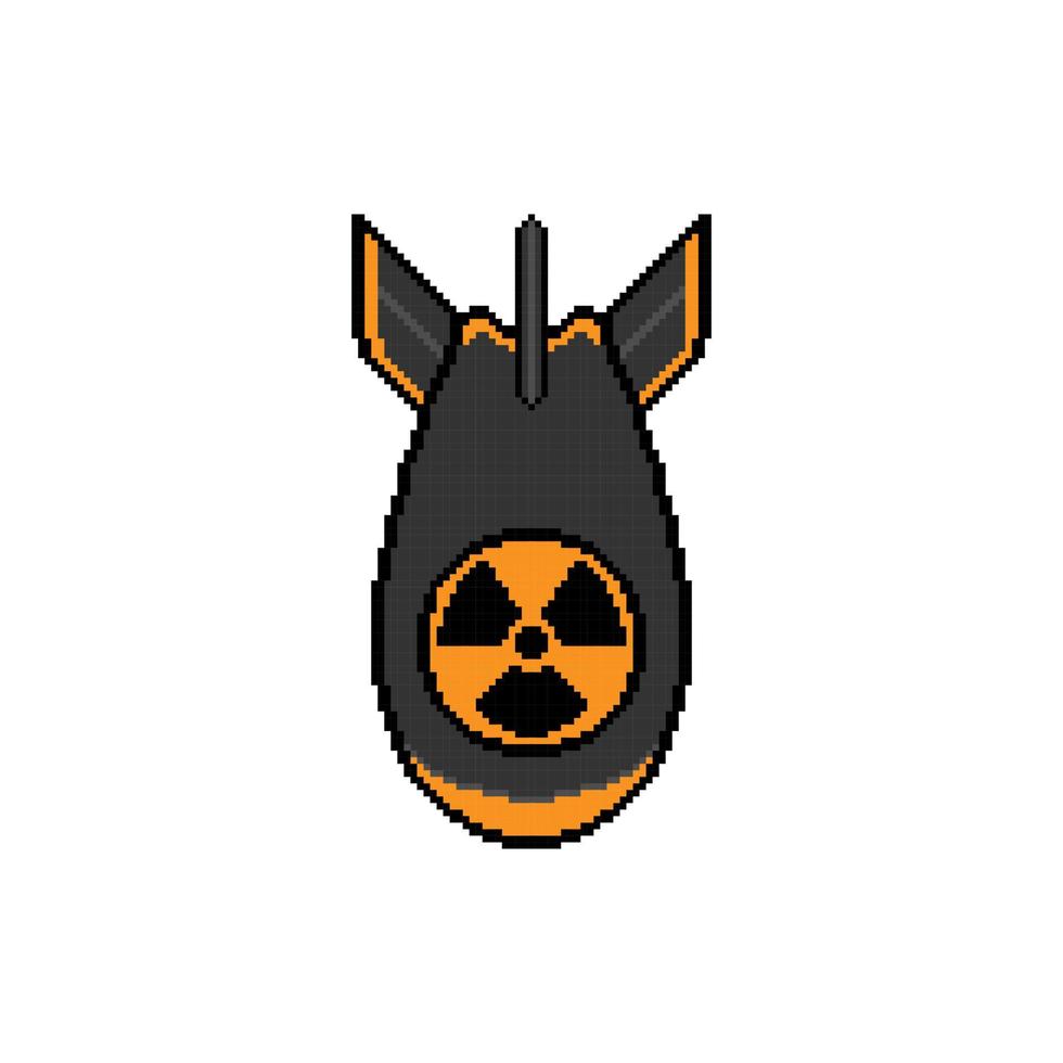 Flying pixel nuclear bomb. Radioactive thermonuclear weapon with powerful destruction and toxic pollution. Neutron projectile that causes radiation damage vector